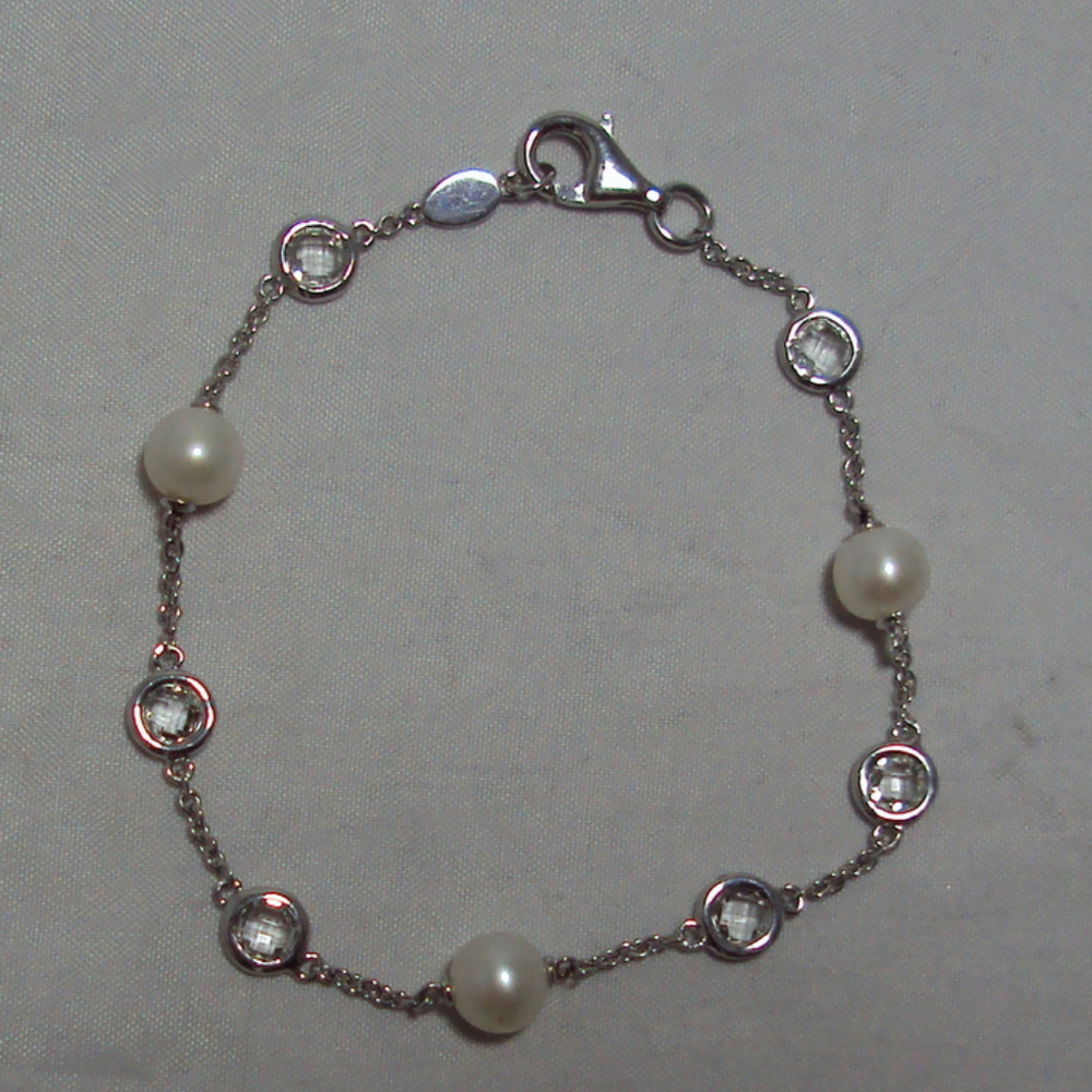Sterling Silver Pearl & Crystal Link Bracelet Firs